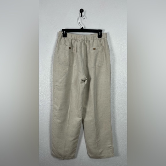 Cubavera Lounge Pants Womens Medium Tan Linen Blend Pockets Drawstring Wide Leg - Picture 5 of 8